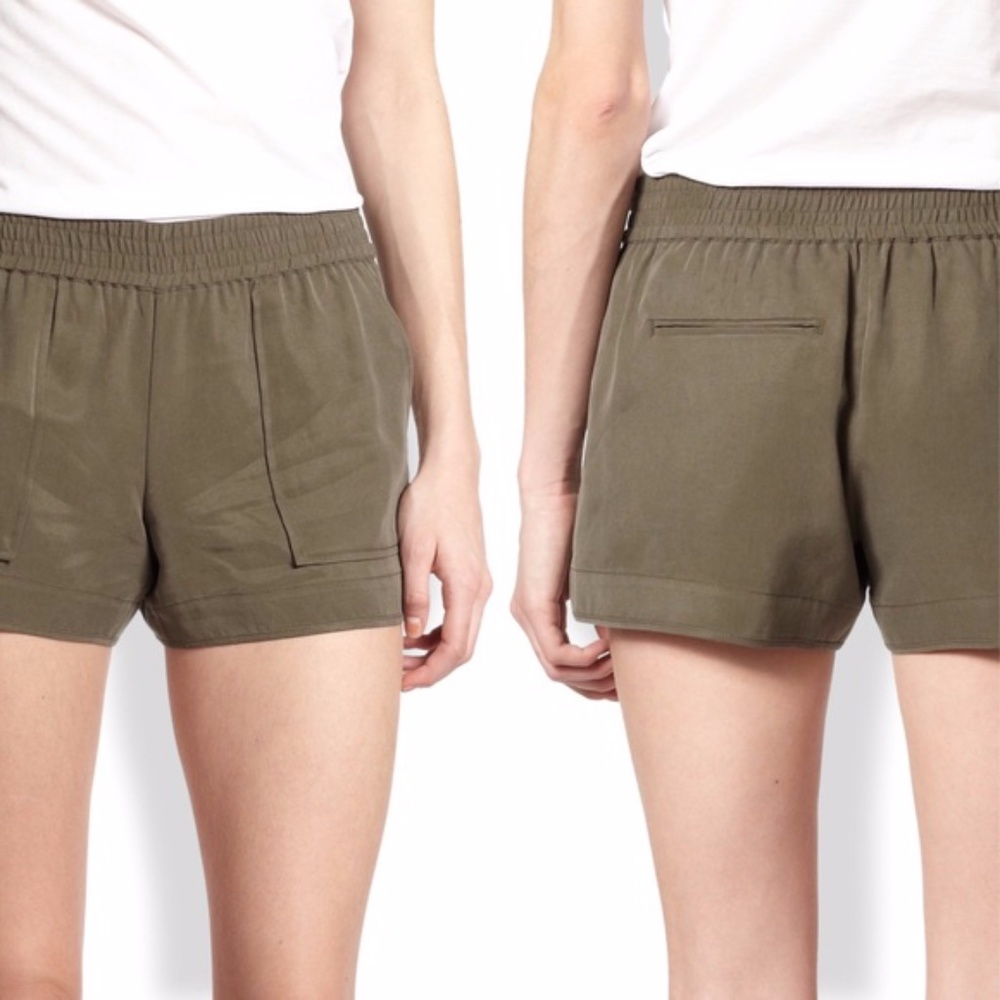 Joie Army Green Silk Shorts